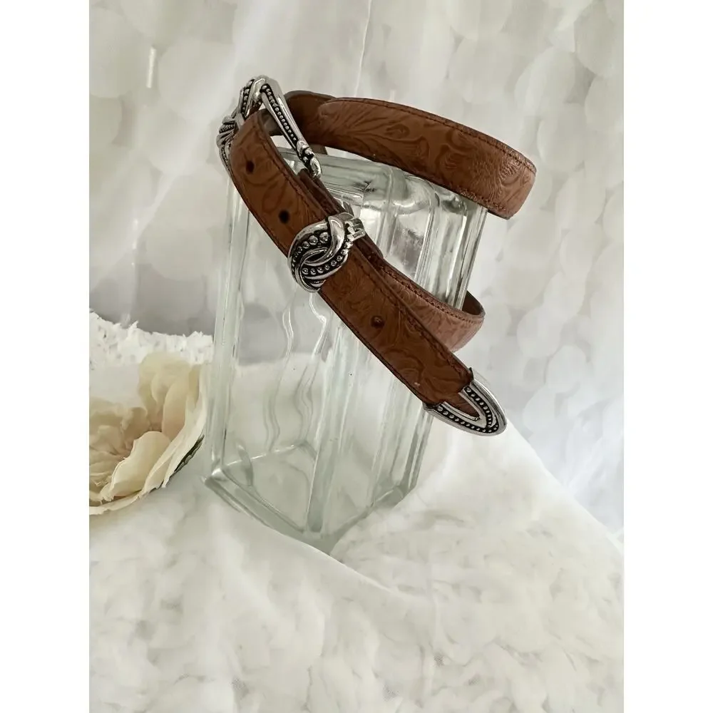 VTG Hand Tooled Belt Western Americana Leather Silver Buckle & Tip